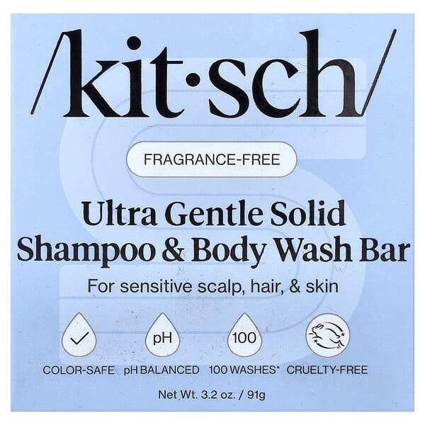 Kitsch Ultra Gentle Solid Shampoo & Body Wash Bar Fragrance-Free — 91 g