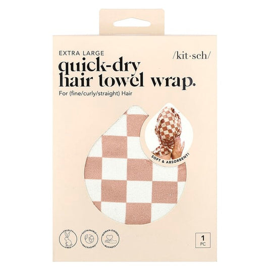 Kitsch Quick-Dry Hair Towel Wrap Extra Large Terracotta Checker — 1 count