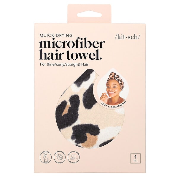 Kitsch Quick-Dry Microfiber Hair Towel Turban Leopard — 1 count