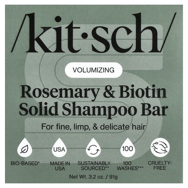 Kitsch Rosemary & Biotin Volumizing Solid Shampoo Bar For Fine Limp & Delicate Hair Rosemary & Biotin — 91 g