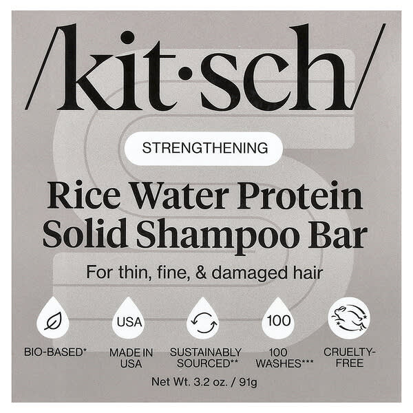 Kitsch Rice Water Protein Solid Shampoo Bar Strengthening For Thin Fine & Damaged Hair White Tea & Mandarin — 91 g