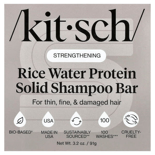 Kitsch Rice Water Protein Solid Shampoo Bar Strengthening For Thin Fine & Damaged Hair White Tea & Mandarin — 91 g
