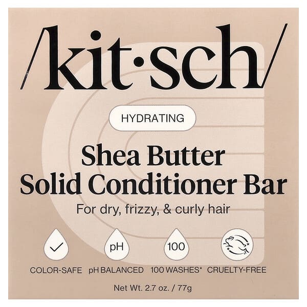 Kitsch Shea Butter Hydrating Solid Conditioner Bar For Dry Frizzy & Curly Hair Sugared Amber & Shea — 77 g